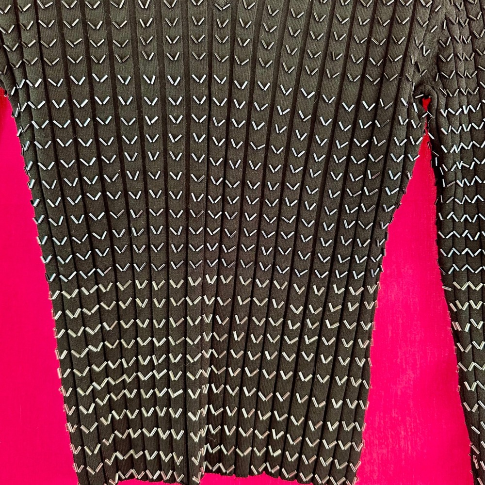 Black Beaded Ribbed Knit Long Sleeve Sweater Glam Party Belldini Small - Picture 16 of 17